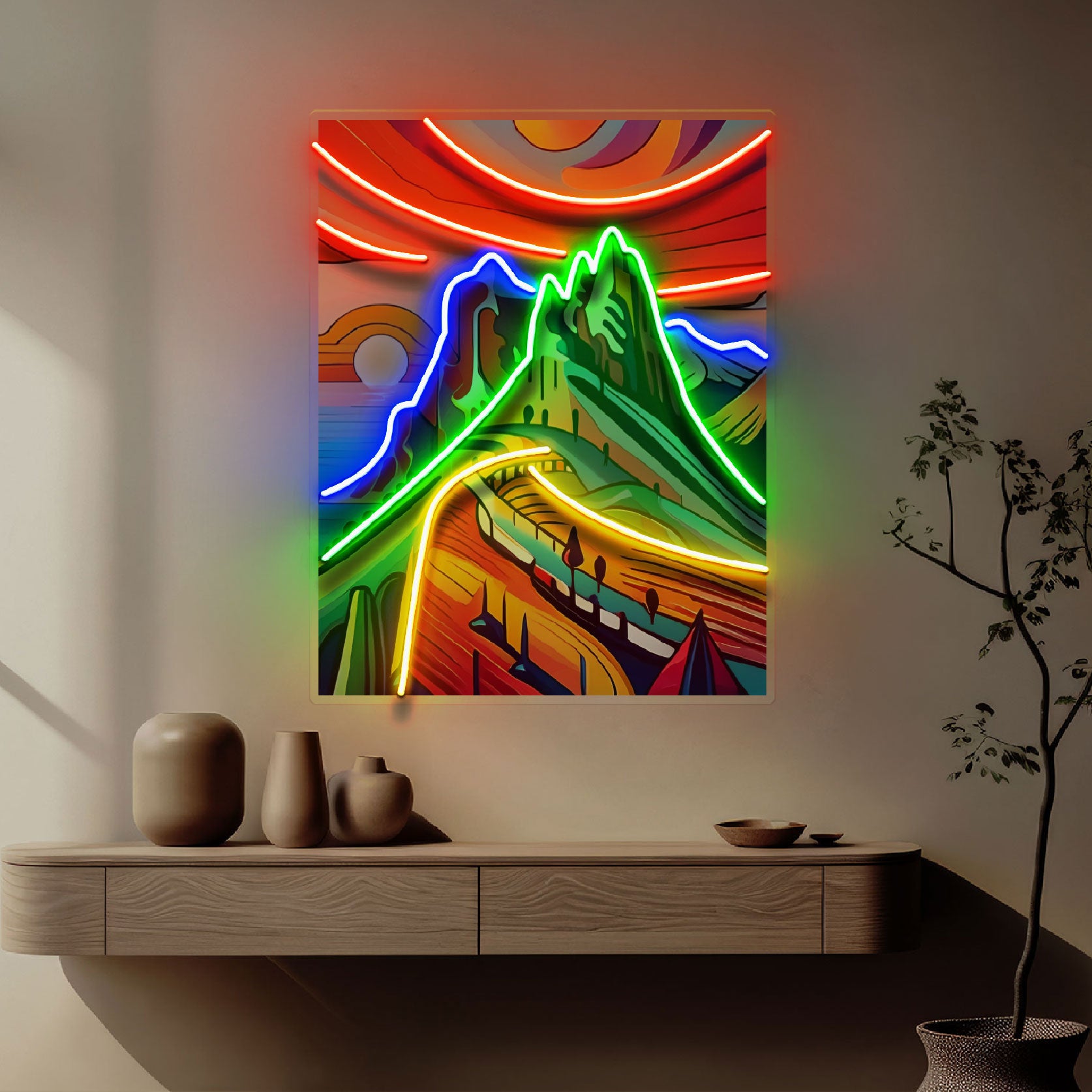 Colorful Mountainscape Abstract Art LED Neon Sign Light Pop Art