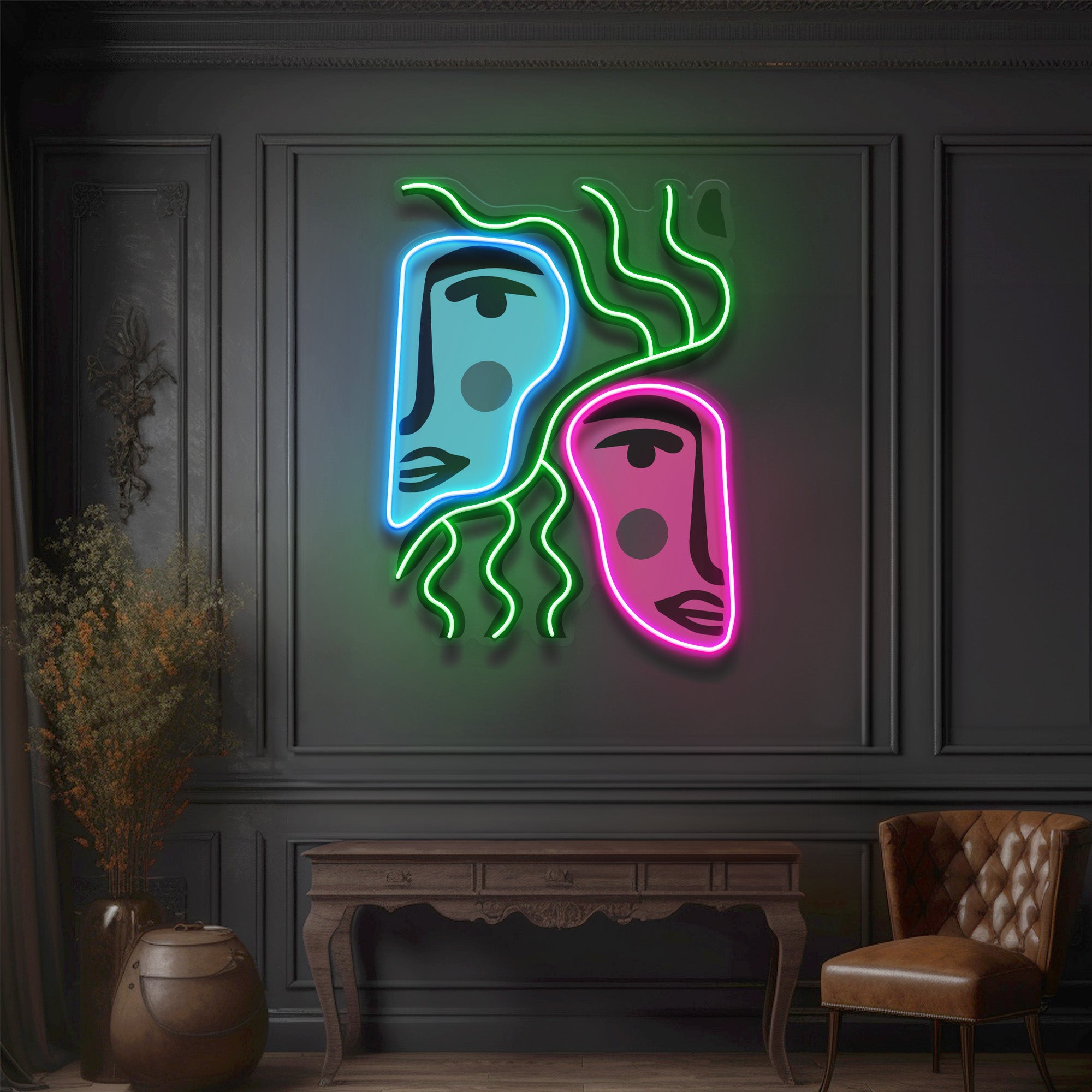 Colorful Two Faces Abstract Art LED Neon Sign Light