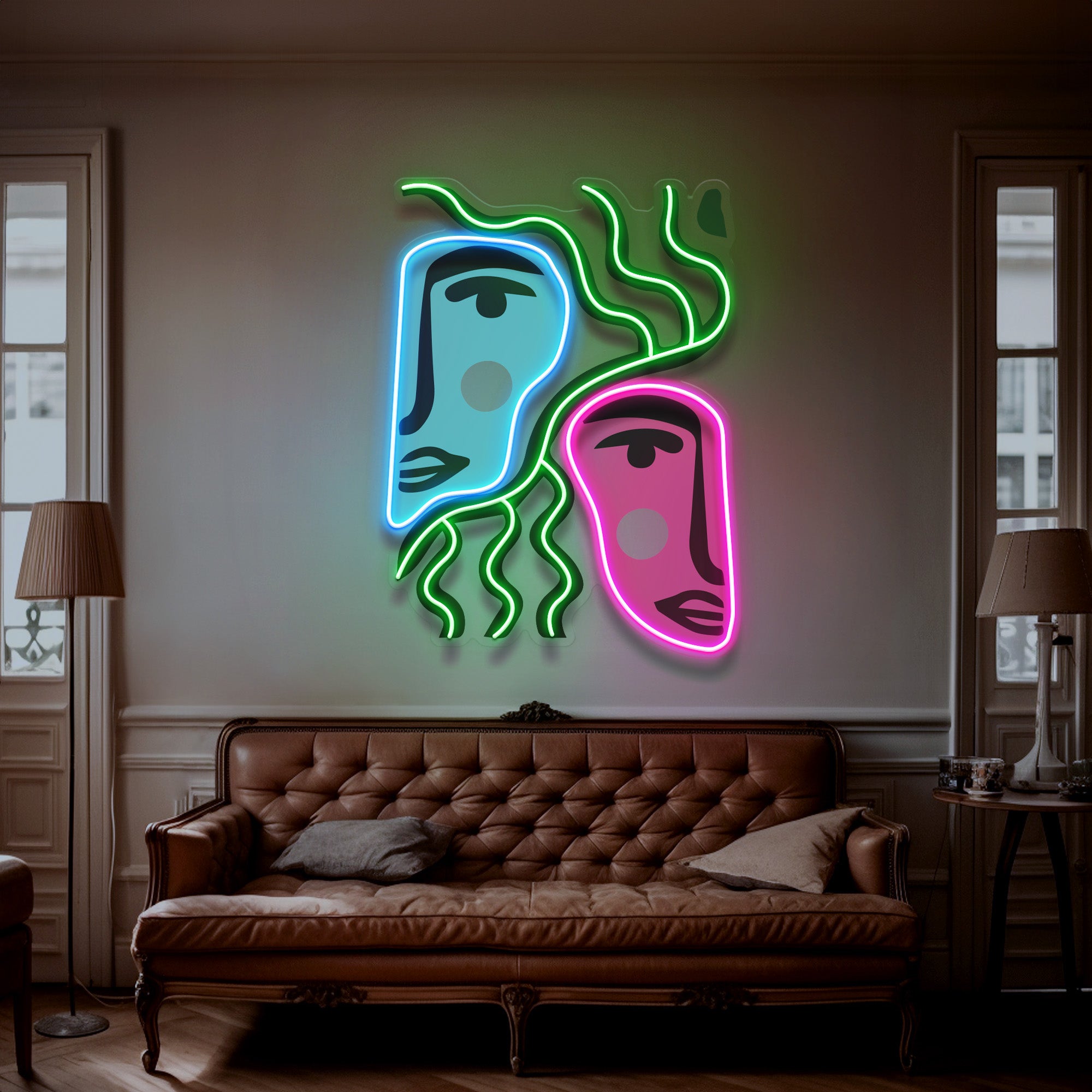 Colorful Two Faces Abstract Art LED Neon Sign Light