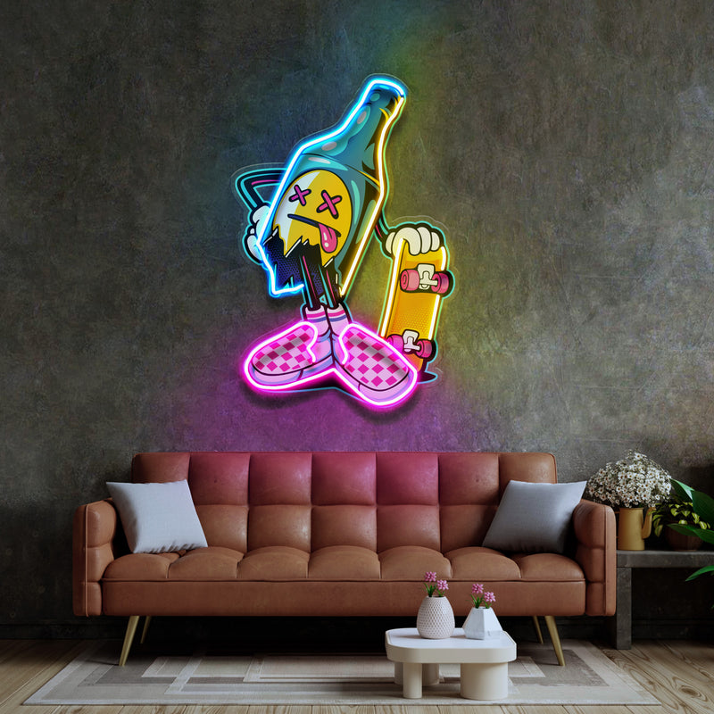 Cool Skateboarding Beer LED Neon Sign Light Pop Art