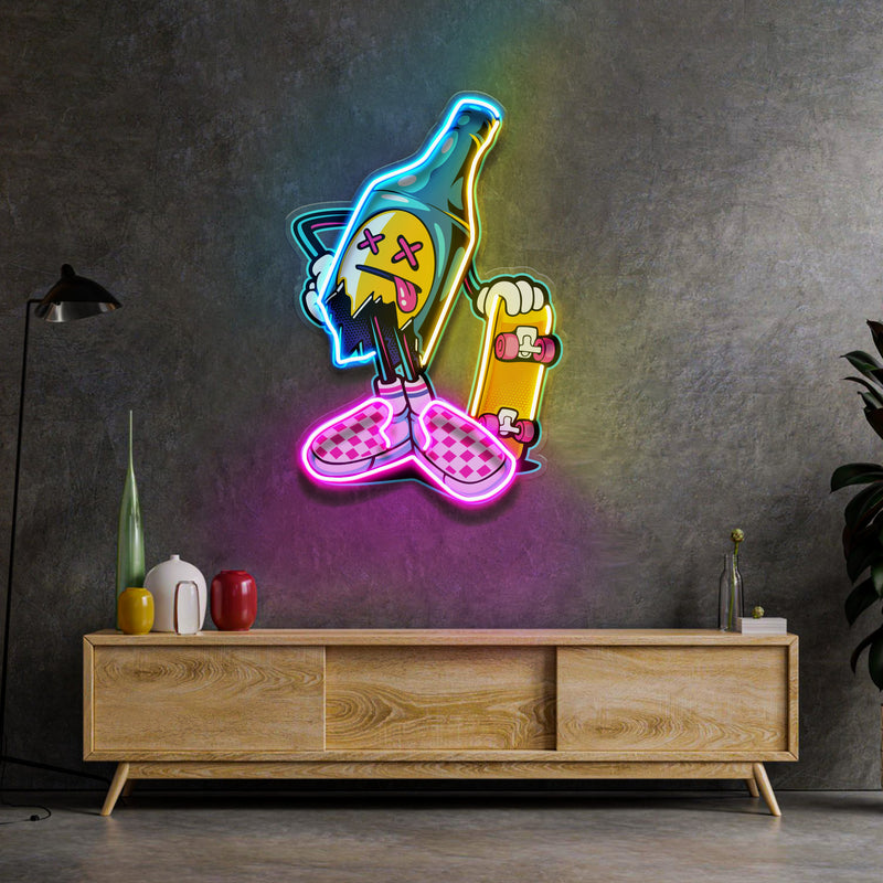 Cool Skateboarding Beer LED Neon Sign Light Pop Art