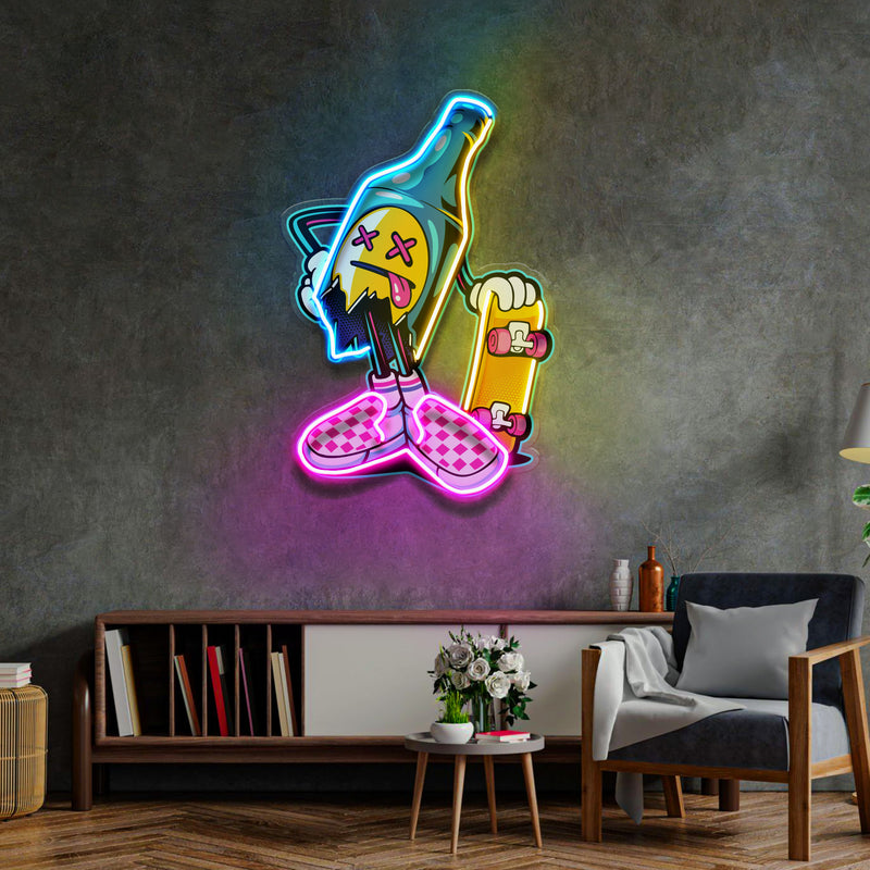 Cool Skateboarding Beer LED Neon Sign Light Pop Art