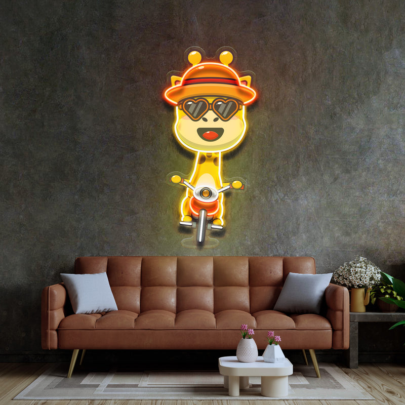 Cool Giraffe Riding A Motorcycle LED Neon Sign Light Pop Art