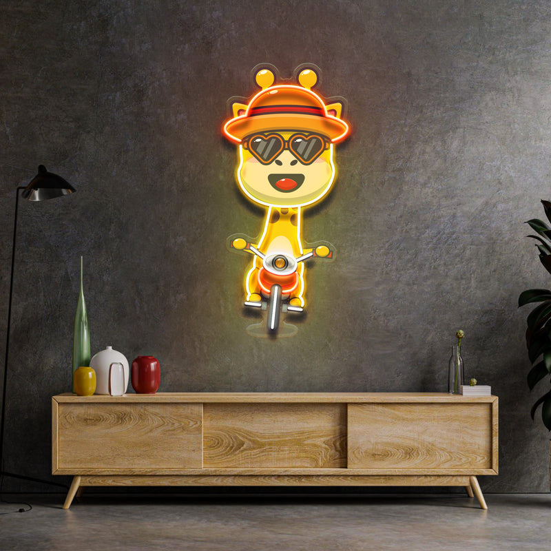 Cool Giraffe Riding A Motorcycle LED Neon Sign Light Pop Art