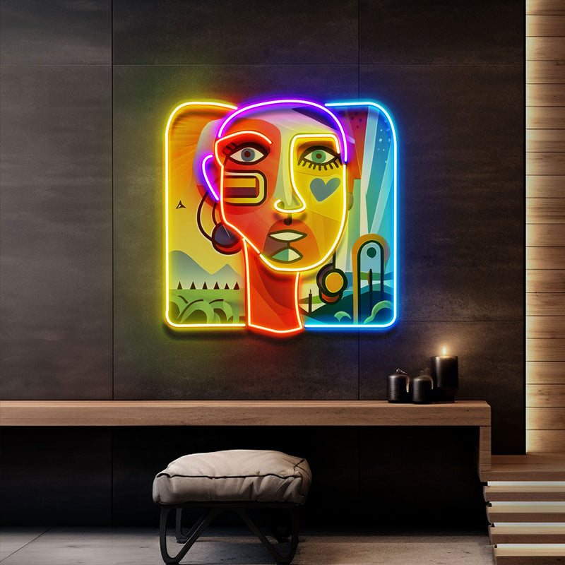 Countryside Girl Portrait Abstract Art LED Neon Sign Light Pop Art