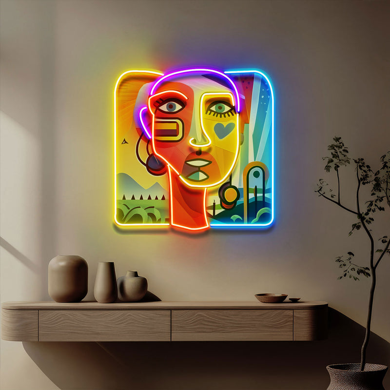 Countryside Girl Portrait Abstract Art LED Neon Sign Light Pop Art