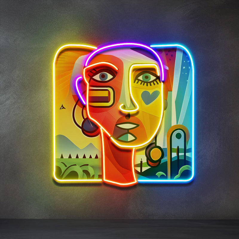 Countryside Girl Portrait Abstract Art LED Neon Sign Light Pop Art