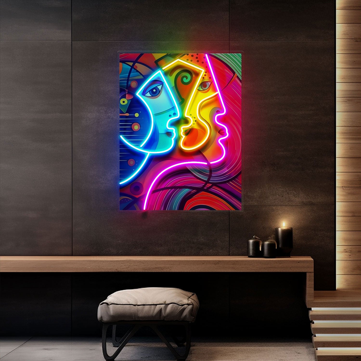 Couple Portrait Painting Abstract Art LED Neon Sign Light Pop Art