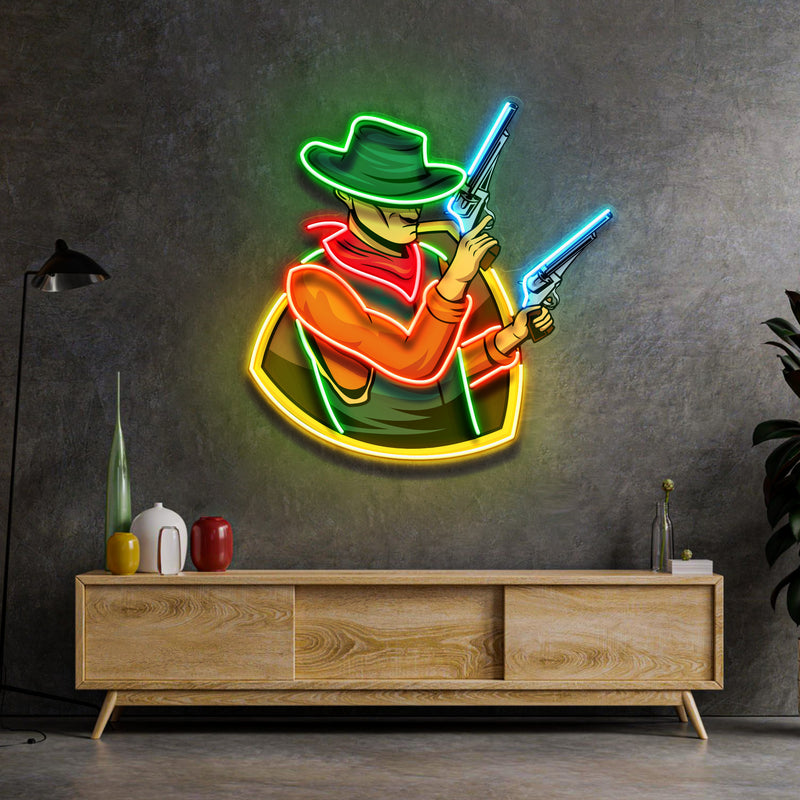 Cowboy Holding Gun LED Neon Sign Light Pop Art