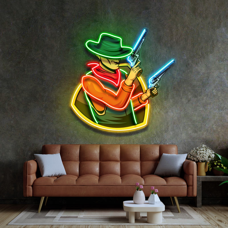 Cowboy Holding Gun LED Neon Sign Light Pop Art