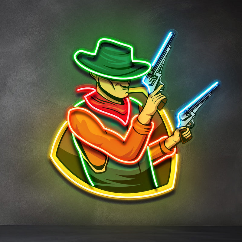 Cowboy Holding Gun LED Neon Sign Light Pop Art