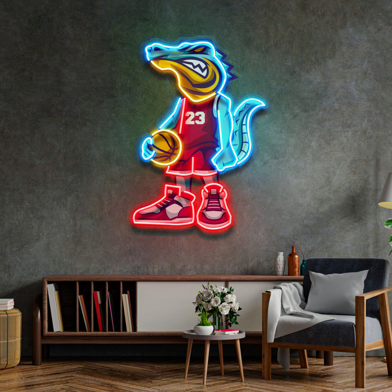 Crocodile Play Basketball LED Neon Sign Light Pop Art