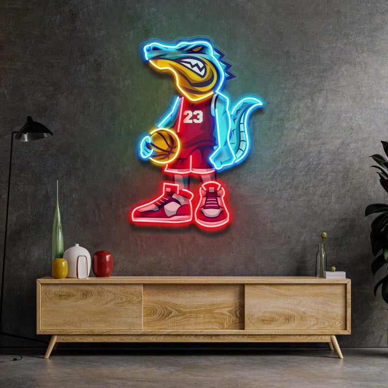 Crocodile Play Basketball LED Neon Sign Light Pop Art