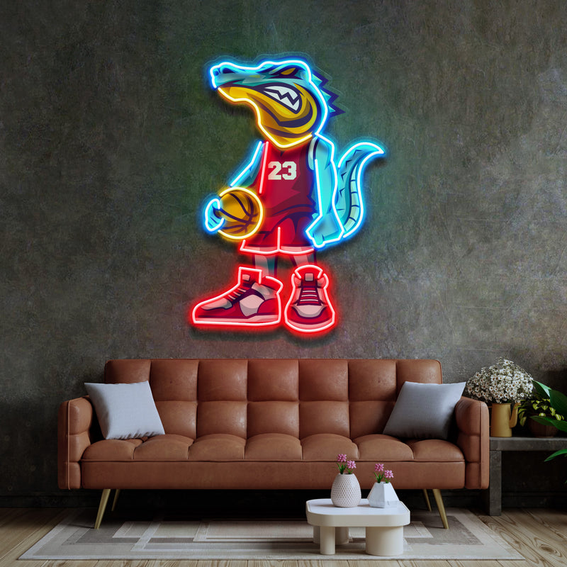 Crocodile Play Basketball LED Neon Sign Light Pop Art