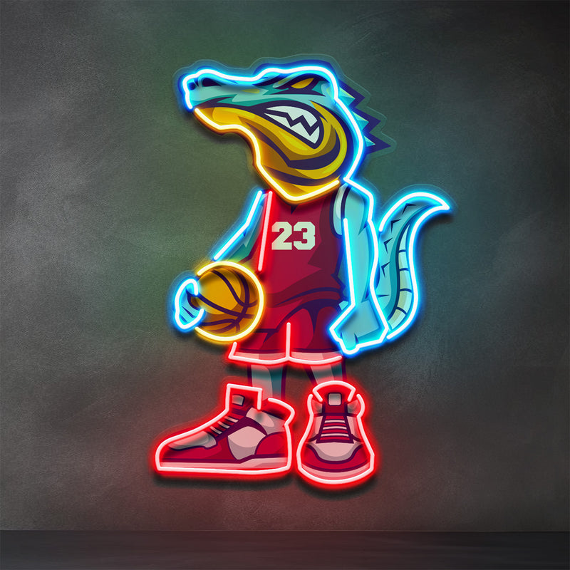 Crocodile Play Basketball LED Neon Sign Light Pop Art