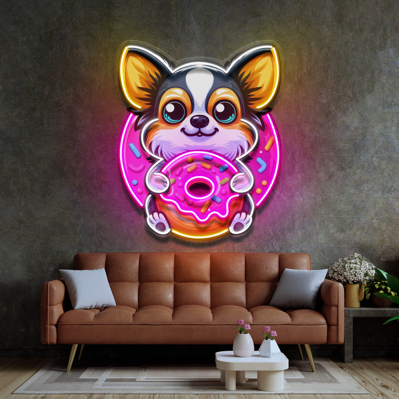 Cute Dog Eating Donut LED Neon Sign Light Pop Art