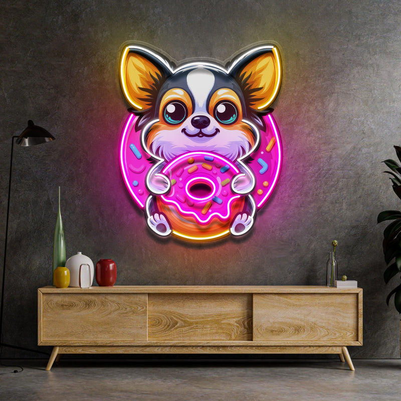 Cute Dog Eating Donut LED Neon Sign Light Pop Art