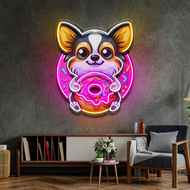 Cute Dog Eating Donut LED Neon Sign Light Pop Art