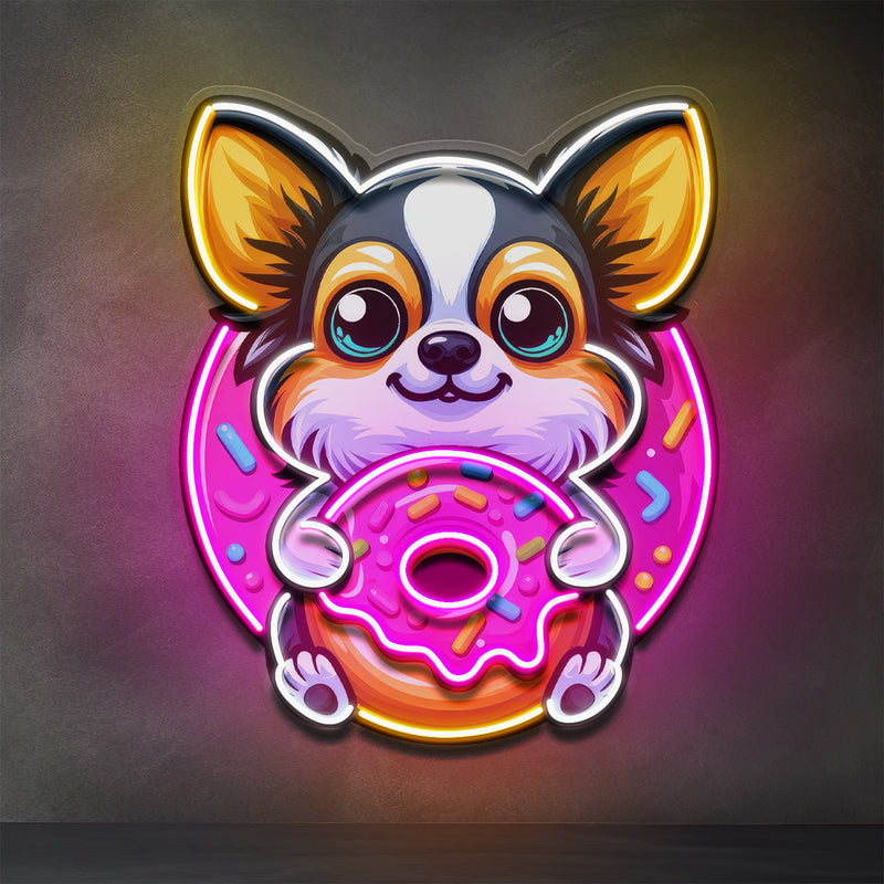 Cute Dog Eating Donut LED Neon Sign Light Pop Art