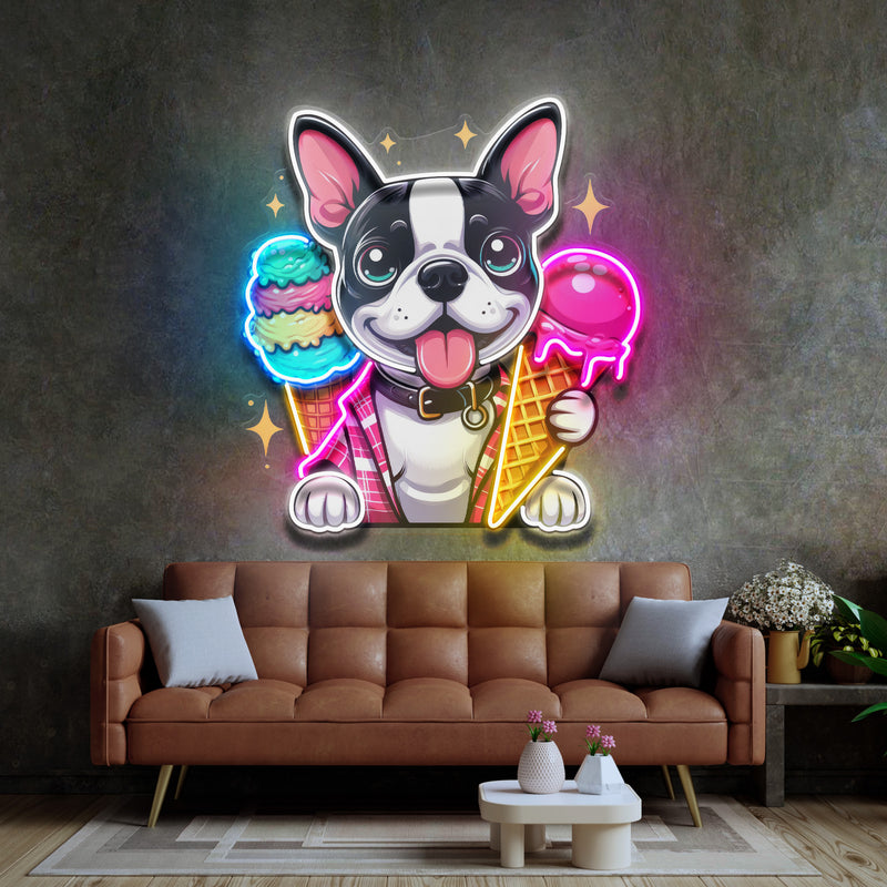 Cute Dog Eating Ice Cream LED Neon Sign Light Pop Art