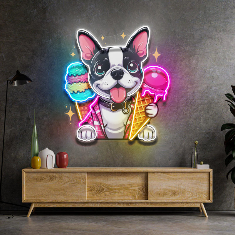 Cute Dog Eating Ice Cream LED Neon Sign Light Pop Art