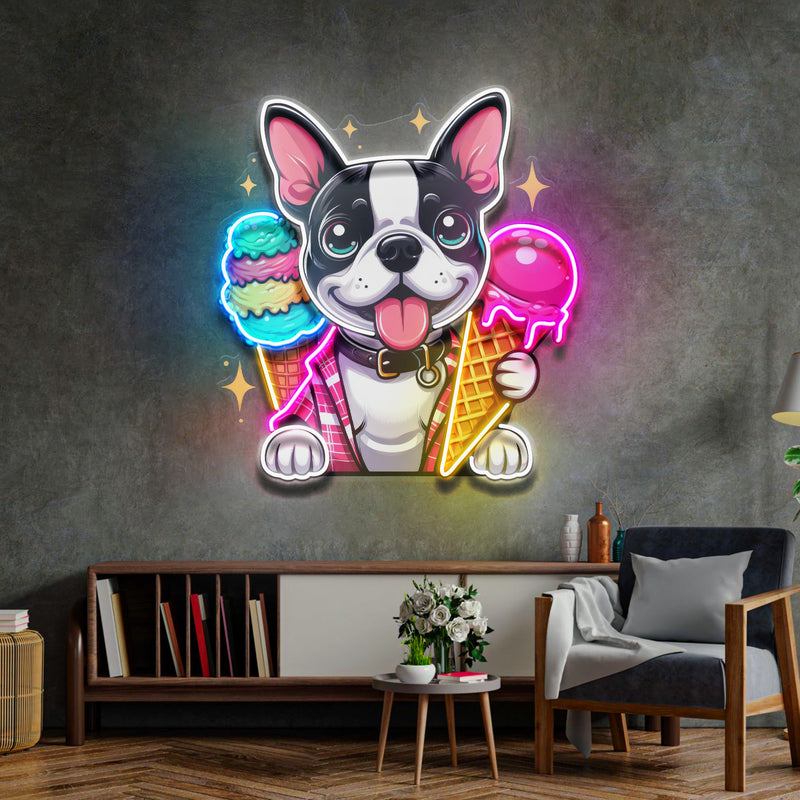 Cute Dog Eating Ice Cream LED Neon Sign Light Pop Art