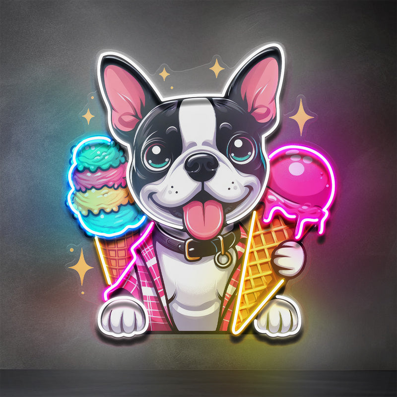 Cute Dog Eating Ice Cream LED Neon Sign Light Pop Art