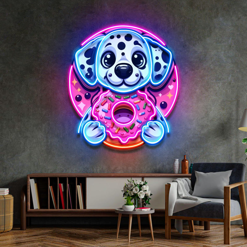 Cute Dog Hugging Donut LED Neon Sign Light Pop Art