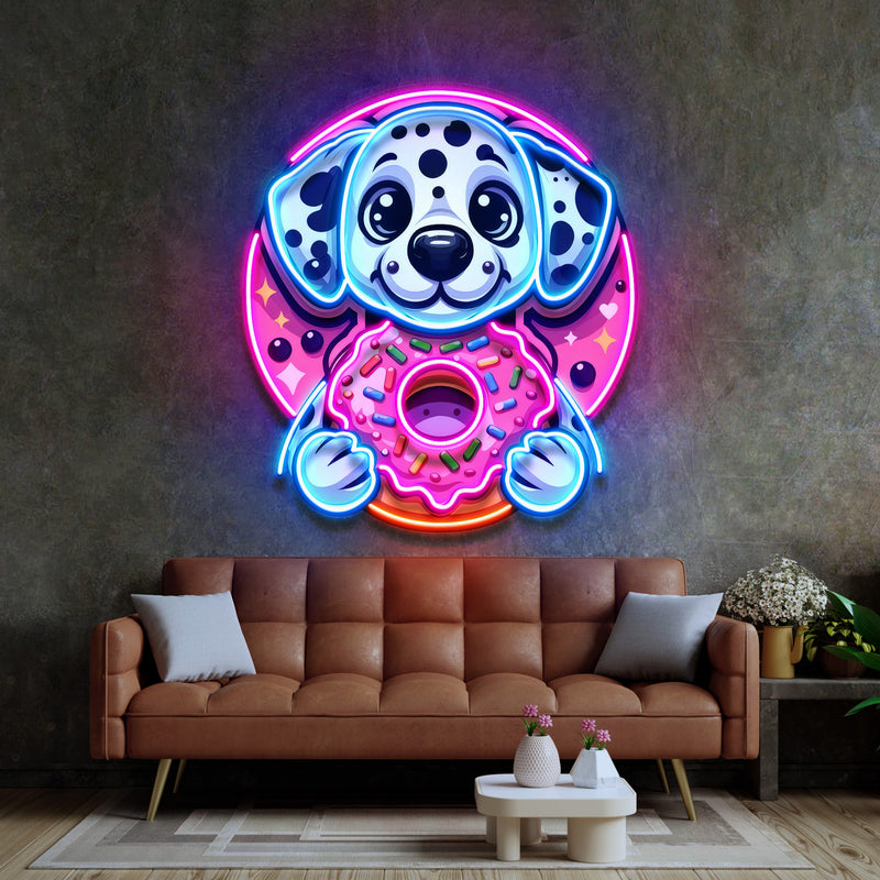 Cute Dog Hugging Donut LED Neon Sign Light Pop Art