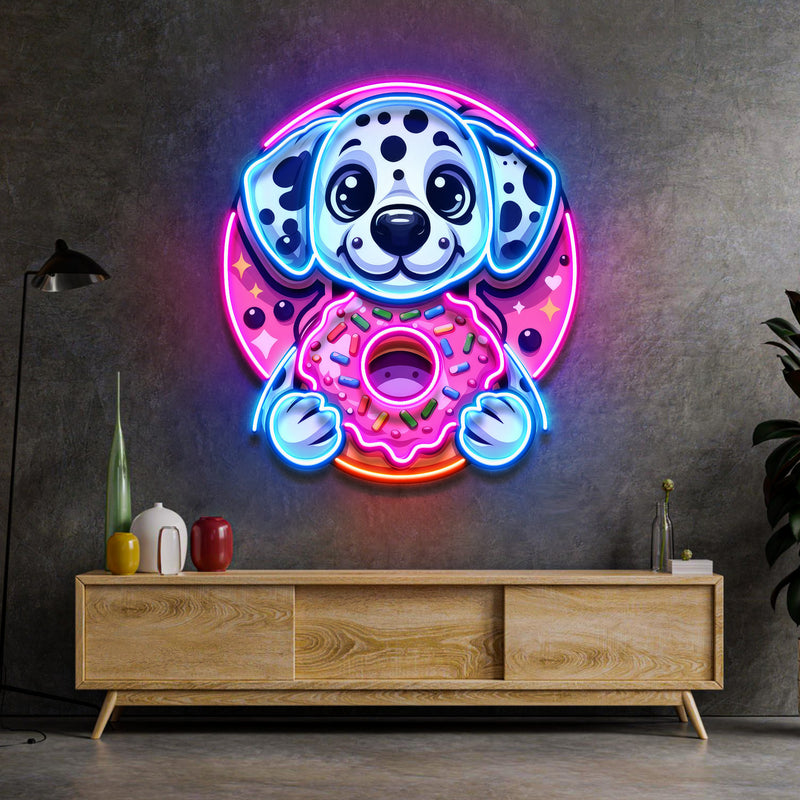 Cute Dog Hugging Donut LED Neon Sign Light Pop Art