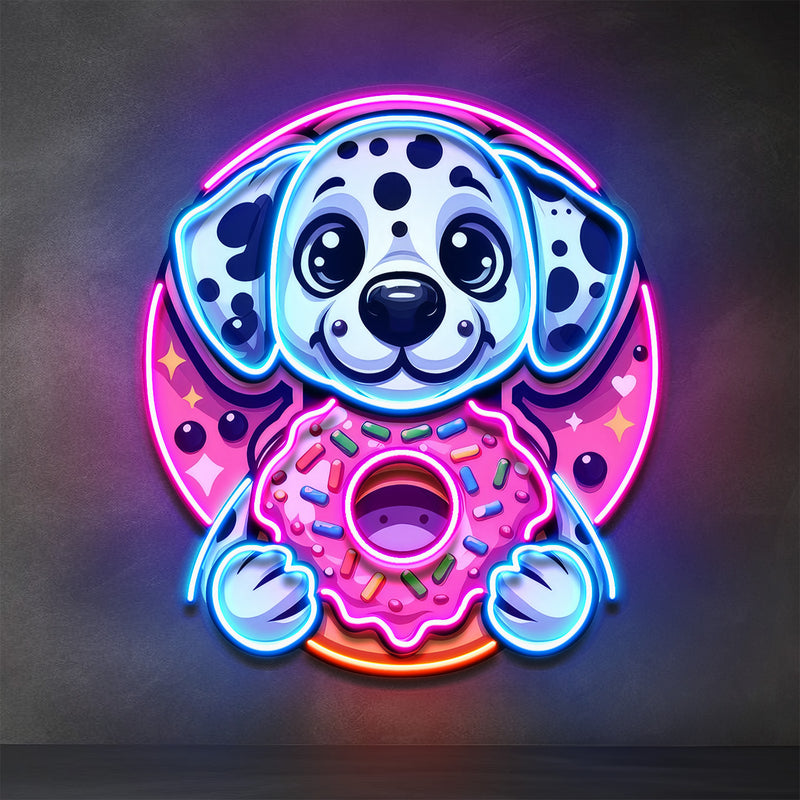 Cute Dog Hugging Donut LED Neon Sign Light Pop Art