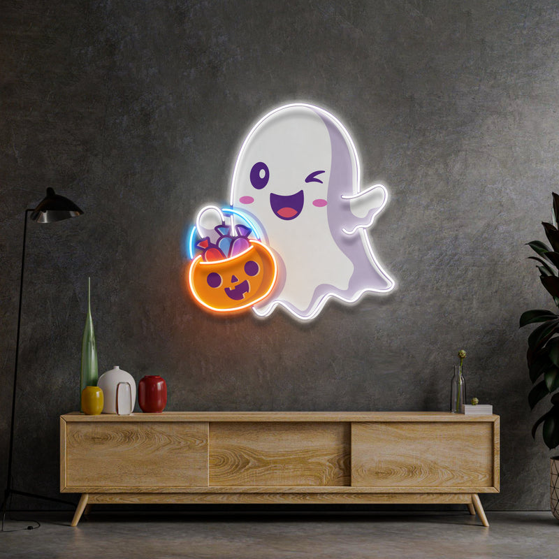 Cute Ghostface Giving Treats LED Neon Sign Light Pop Art