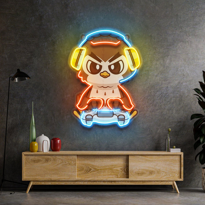 Cute Owl Gaming Cartoon LED Neon Sign Light Pop Art