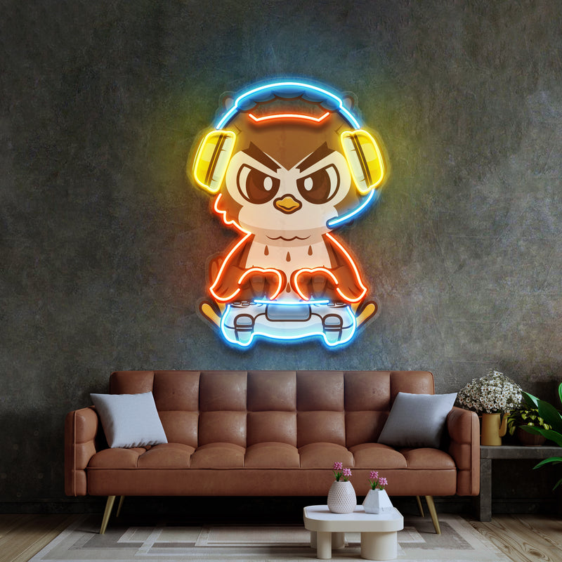 Cute Owl Gaming Cartoon LED Neon Sign Light Pop Art