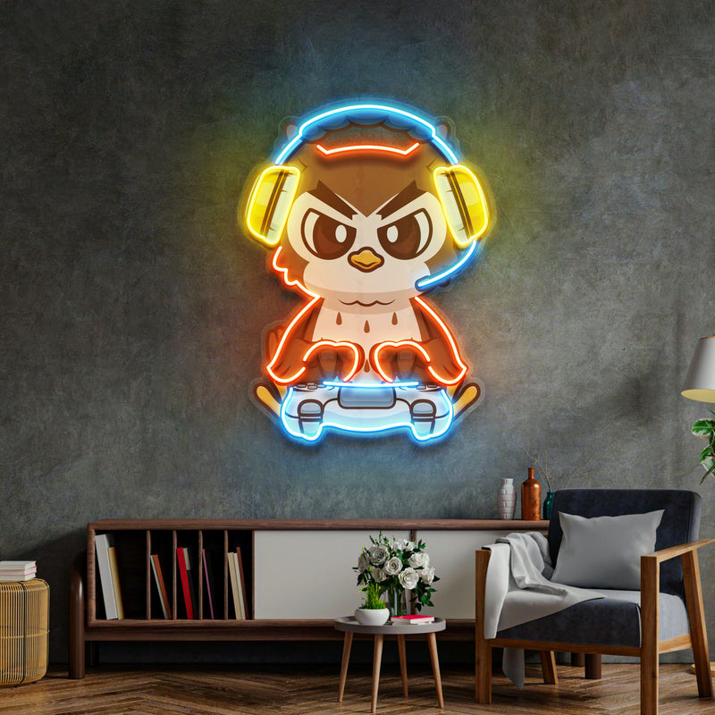 Cute Owl Gaming Cartoon LED Neon Sign Light Pop Art