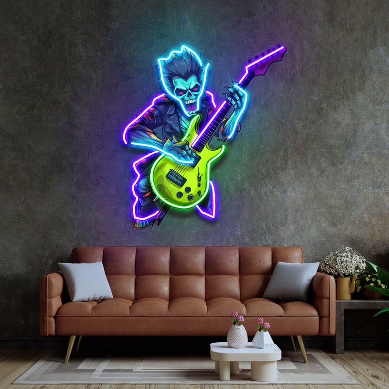 Cute Zombie Playing Electric Guitar LED Neon Sign Light Pop Art