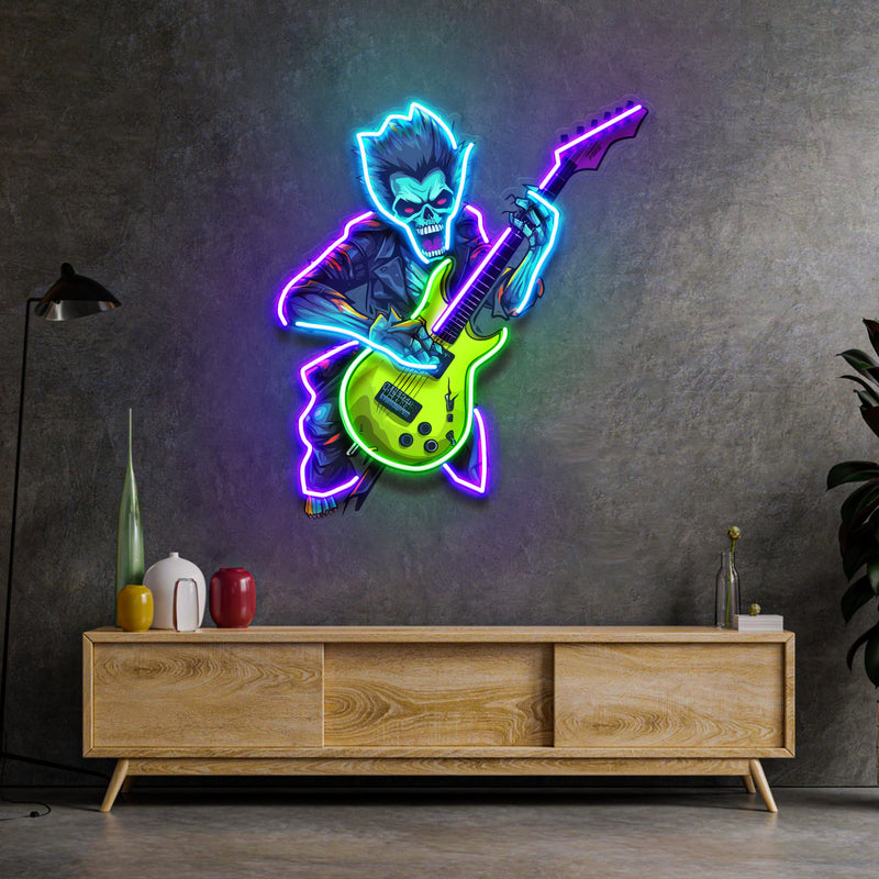 Cute Zombie Playing Electric Guitar LED Neon Sign Light Pop Art