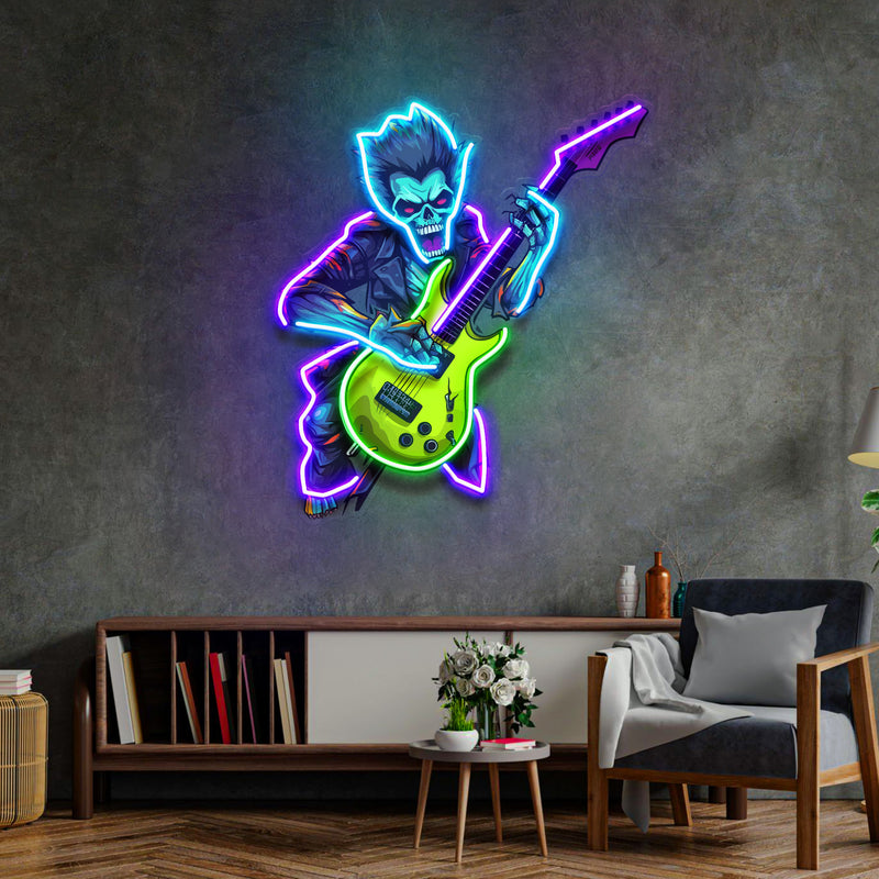 Cute Zombie Playing Electric Guitar LED Neon Sign Light Pop Art