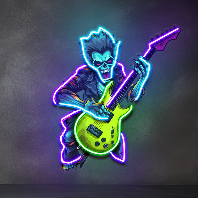 Cute Zombie Playing Electric Guitar LED Neon Sign Light Pop Art