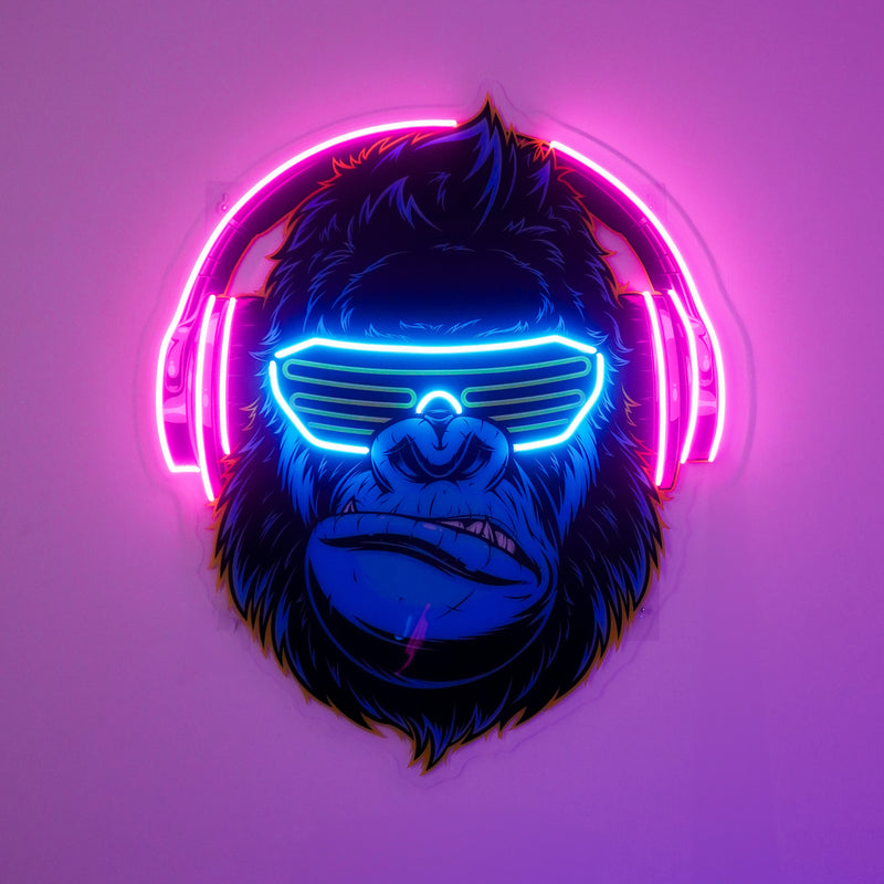 Gorilla with Headphones LED Neon Sign Light Pop Art