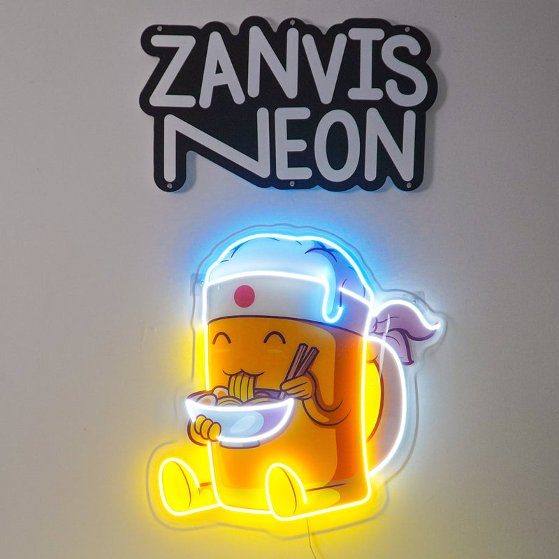 Beer Eating A Ramen Bowl LED Neon Sign Light Pop Art