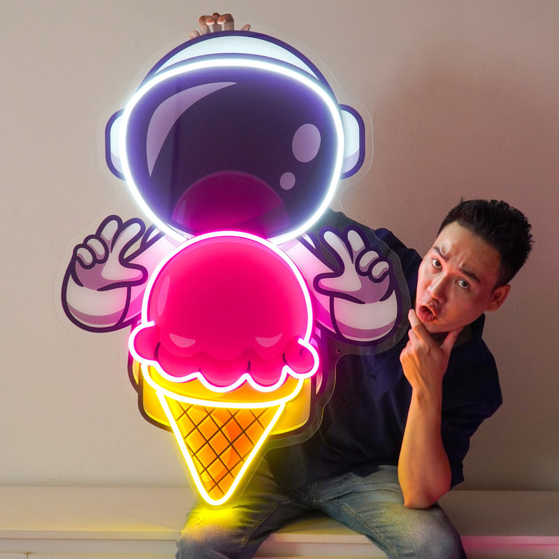 Astronaut Cream Space Led Neon Acrylic Artwork