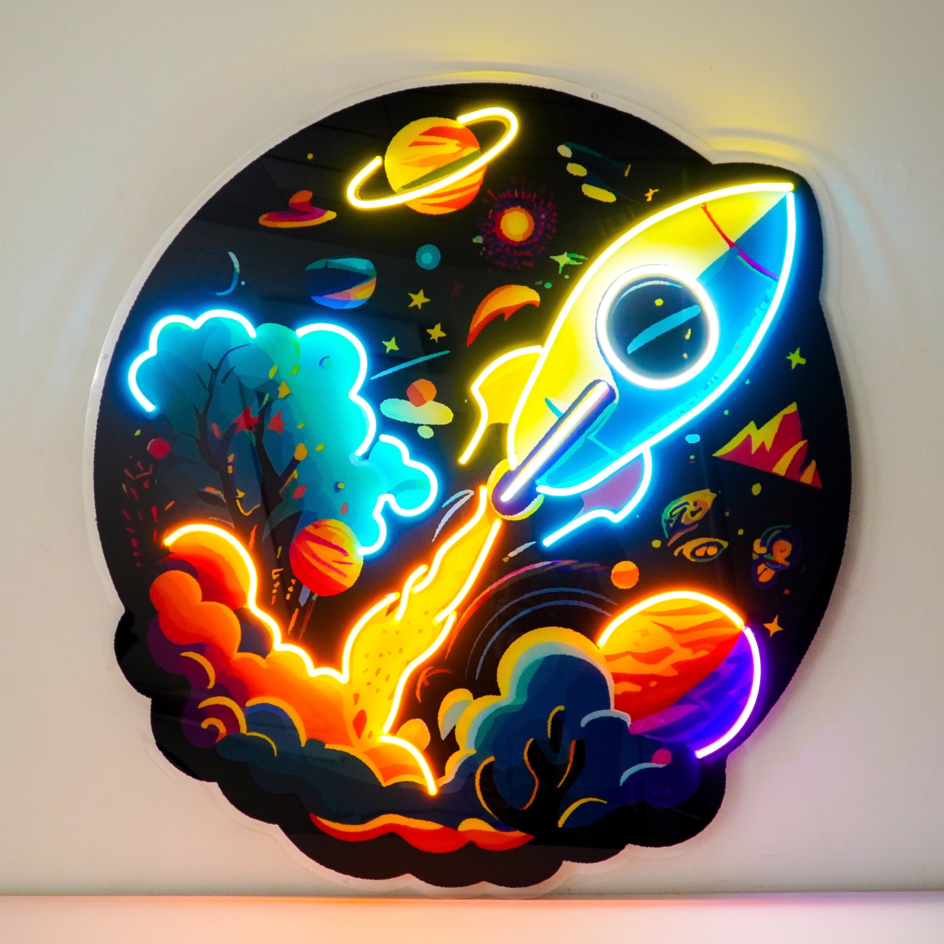 Rocket Launching Universe LED Neon Sign Light Pop Art