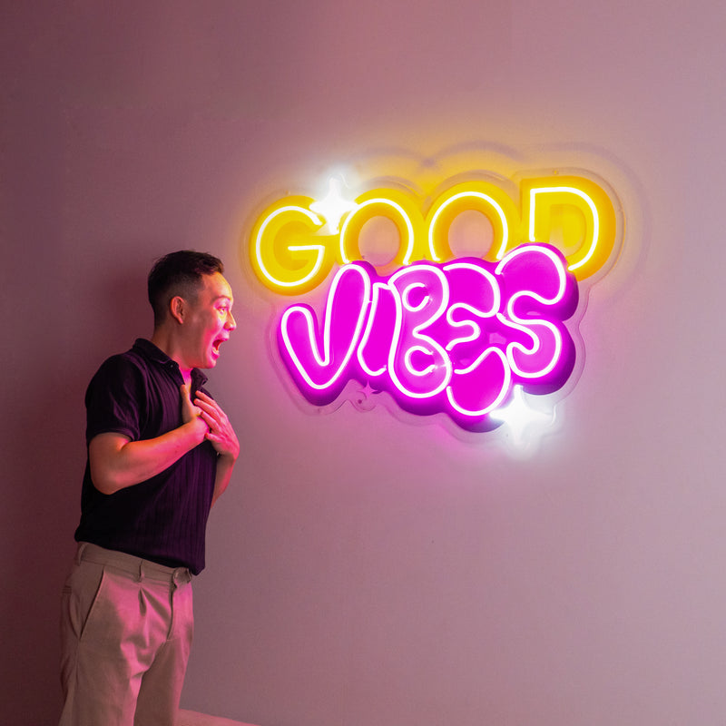Dynamic Callipraphy GOOD VIBES LED Neon Sign Light Pop Art