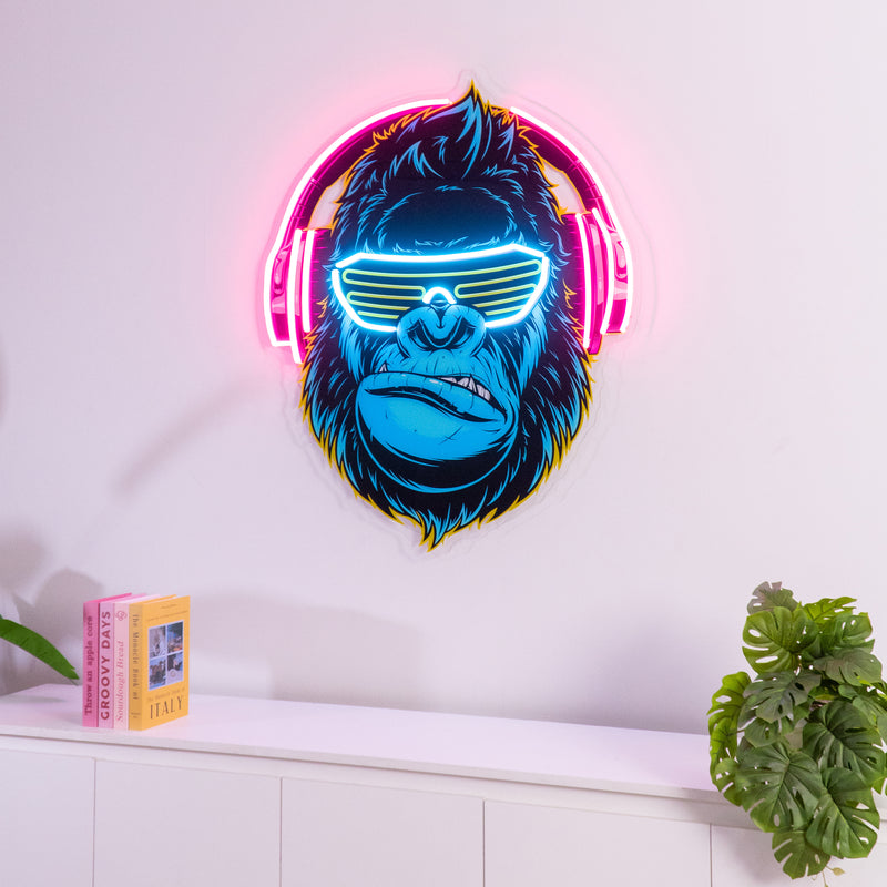 Gorilla with Headphones LED Neon Sign Light Pop Art