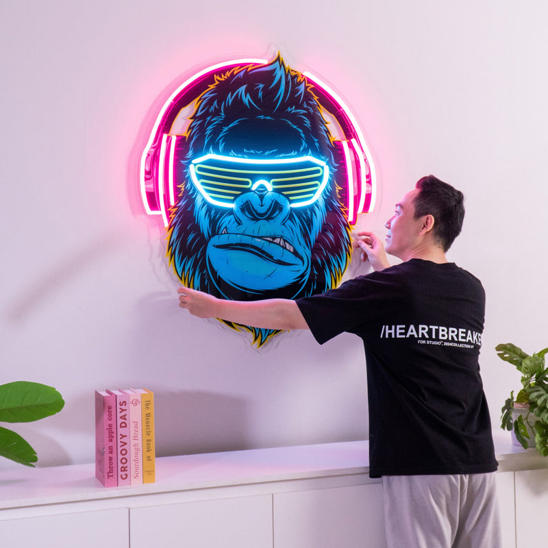 Gorilla with Headphones LED Neon Sign Light Pop Art