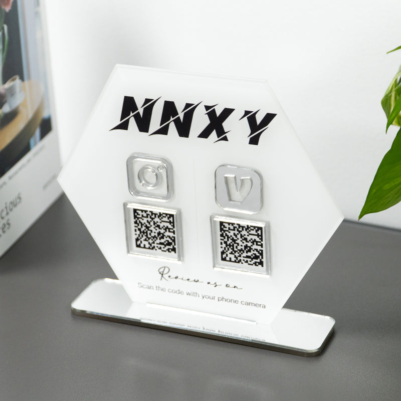 Custom Double QR Code Hexagon Stand Layout B