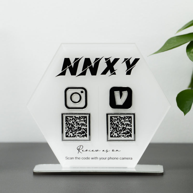 Custom Double QR Code Hexagon Stand Layout B