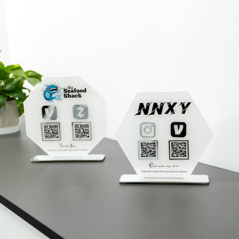 Custom Double QR Code Hexagon Stand Layout B