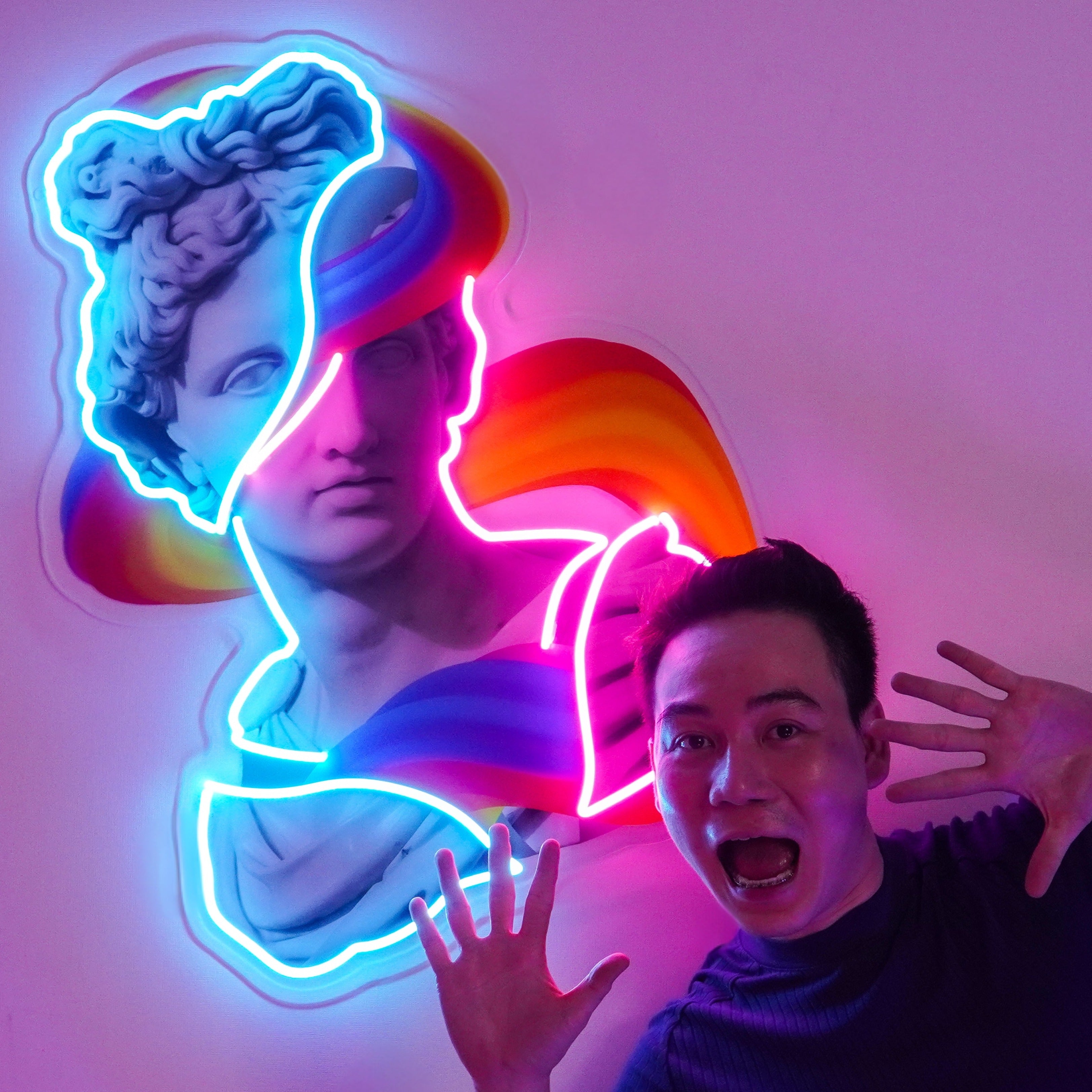 Jazzy Apollo Statue Neon Acrylic Artwork